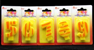 Quality Number Birthday Candles 0-9 Yellow Candle with Orange color Stripe Painting for sale