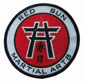 Quality Pantone Iron On Embroidery Patches PMS Twill RED SUN MARTIAL ARTS for sale
