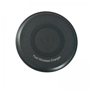 Round PU covered Qi wireless phone quick full 10w charger for all mobile at home or outside travel