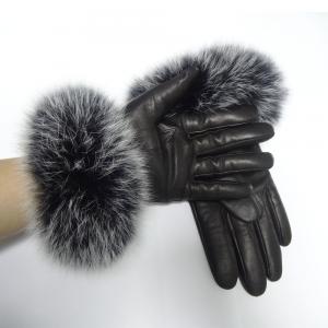 Quality Sheepskin Womens Soft Leather Gloves Wool Lined Fox Fur Leather Gloves for sale