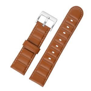 Flexible 24mm Genuine Leather Watch Strap Bands Stainless Steel Buckle