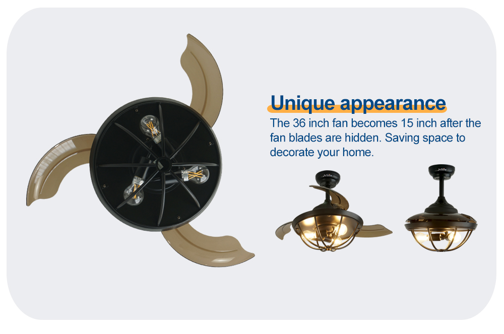 36 Inch Retractable Ceiling Fan Light with Remote Control and Space-Saving Design