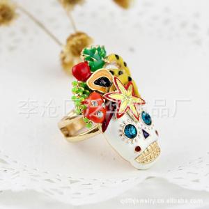 China Alloy white skull flower color female ring oil drip Fashion Brand Jewelry Gift 2014 New on sale