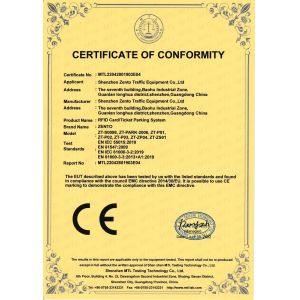 Shenzhen Zento Traffic Equipment Co., Ltd. Certifications