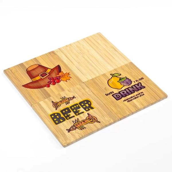 Square Shape Sublimation Bamboo Wooden Coaster Set With Holder Custom Wooden Tea Cup Mat Pad Bamboo Coaster