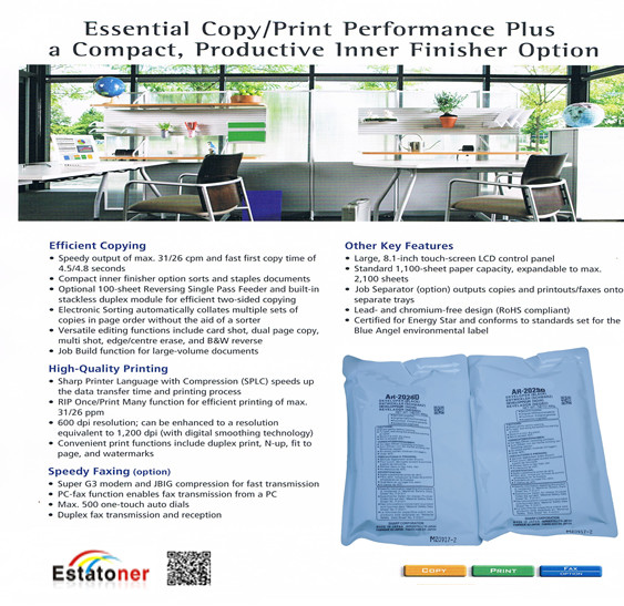 Sharp AR - 202 SD Black Developer For Sharp Copier ARM165 ARM205 ARM206