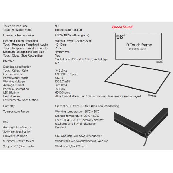 Usb Multi IR Touch Frame Diy 98 Inch Overlay Kit For Tv , Long Lifetime