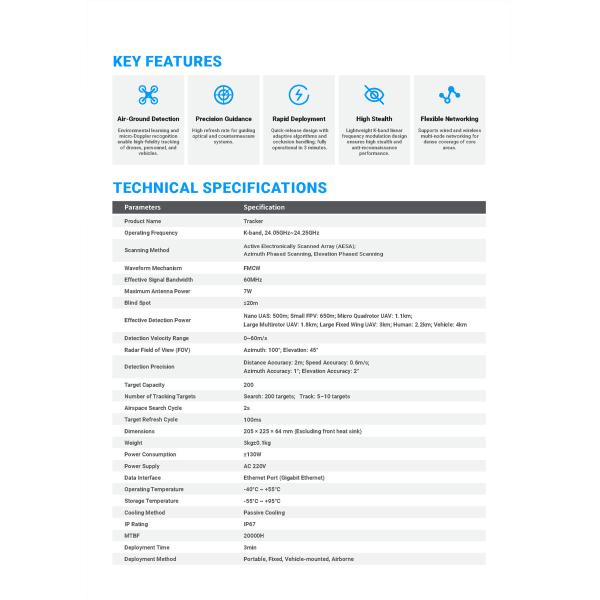 Tracker SDH100 Compact K-Band Drone Detection Radar 5km Range