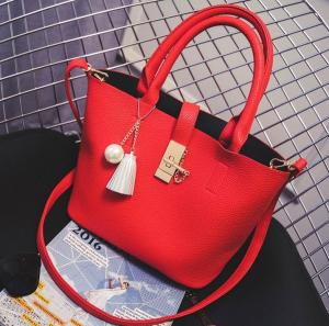 China 2016 spring new European and American fashion buckle embossed leather shoulder bag women tassel pearl pendant on sale