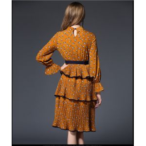 fashion polyester print layered skirt fringed dress medium style