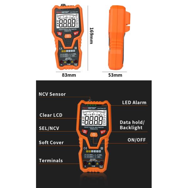 PEAKMETER Commercial Smart Full Auto Range High Precision Amp Reading Multimeter