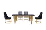 China 2.0 meter Oval Black Tempere Glass top SS Dining Tables Stainless steel Mirror Gold Leg For Wedding Furniture for sale