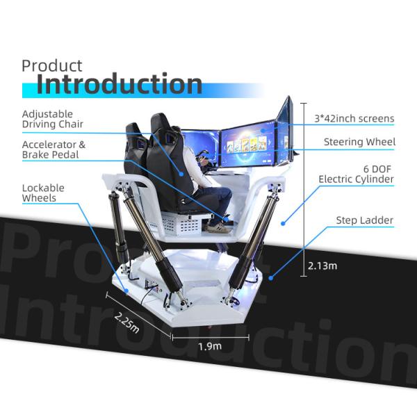 6 DOF Three Screen Vr Car Racing Simulator Double Seats