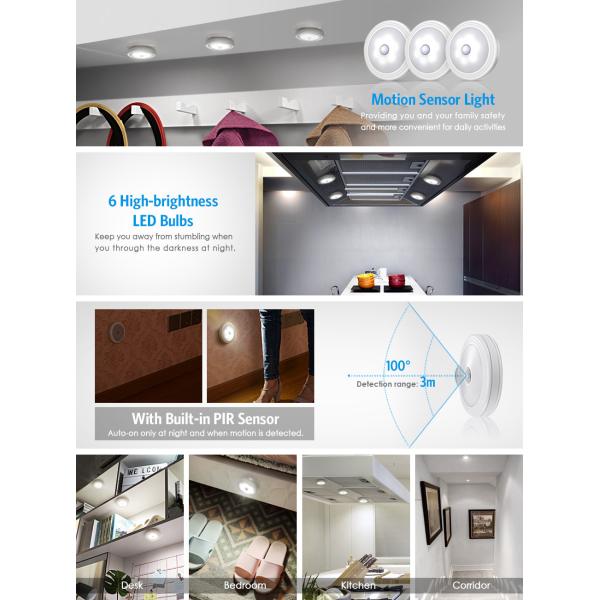 DC3V-6V 6Pcs Led Battery Operated Motion Sensor Cupboard Lights