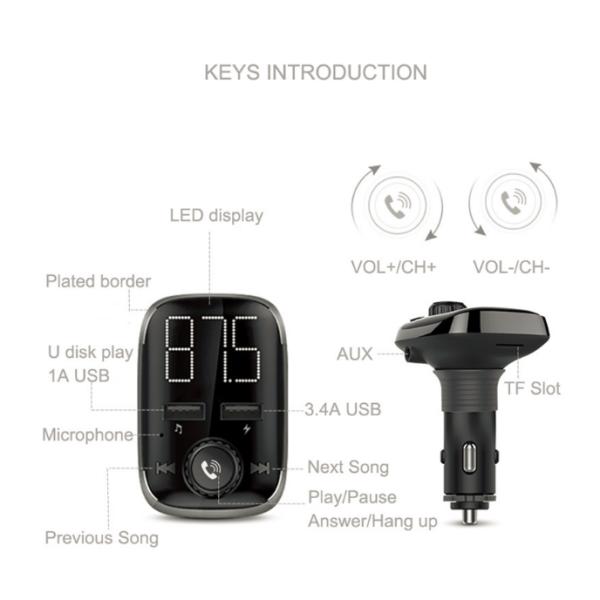 Quick Charger Car Kit FM Transmitter MP3 Player With Large LED display Dual USB 4.1A