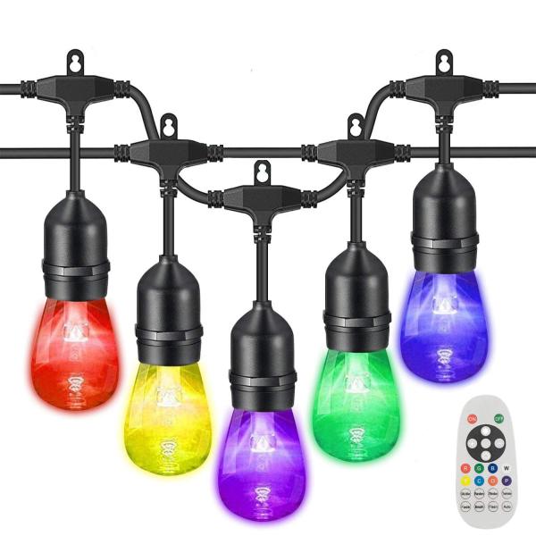 48FT 15 Bulbs Commercial Grade LED String Lights S14 RGBW LED Retro Edison Christmas Holiday Festoon Lighting Remote Controlled