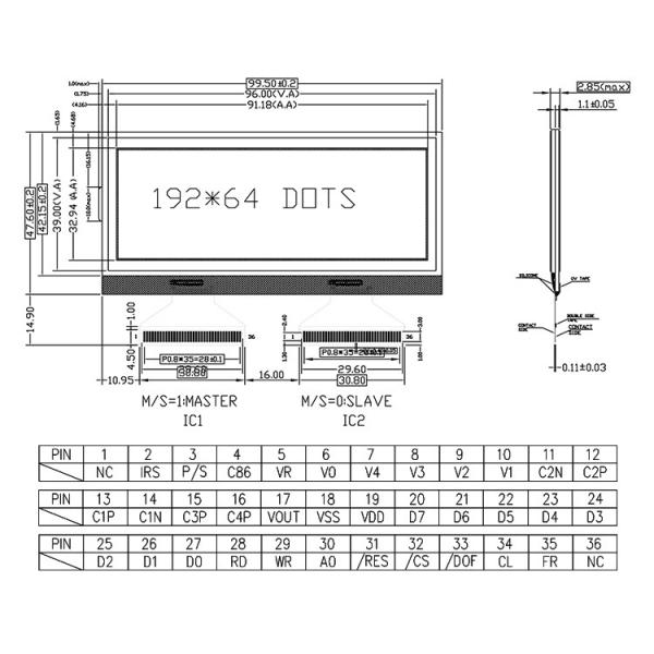 36 Pin COG LCD Module 3.5 Inch COG Type LCD 192x64 For Smart Thermostats