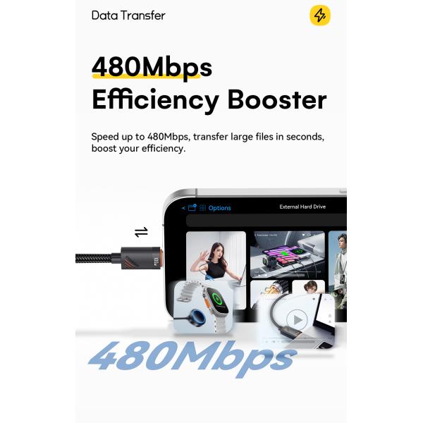 ESSAGER ES-X66 Series 100W USB C to USB C+L+Wireless Watch Charger 3 in 1 Cable