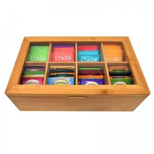 Quality 8 Compartments Hinged Wooden Storage Box Bamboo Tea Box Storage Organizer for sale