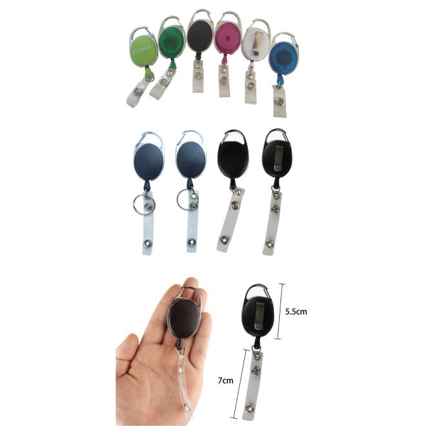 Plastic Retractable Id Badge Reel Holder Oval Shape With PVC Strap Solid Colors