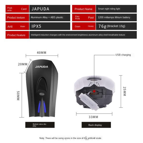 Smart Sensor USB Charging LED Bicycle Light Waterproof Bike Lights For Night Riding 76g