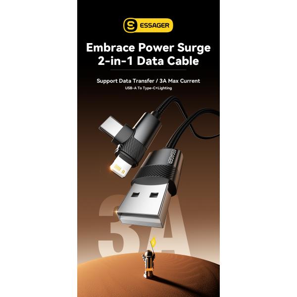ESSAGER ES-X59 Series 2 in 1 USB-A to USB C Lighting Charging Cable