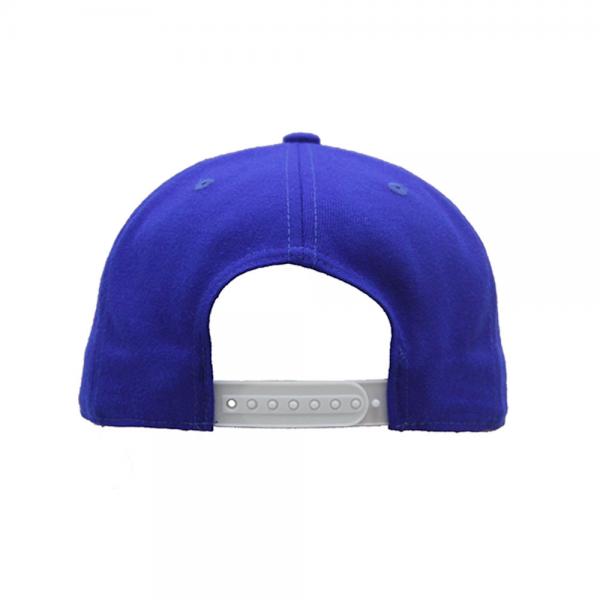 Promotional Hat Custom Blue Flat Brim Snapback Plastic Closure 6 Panels Wool Cap with 3D Embroidery blue