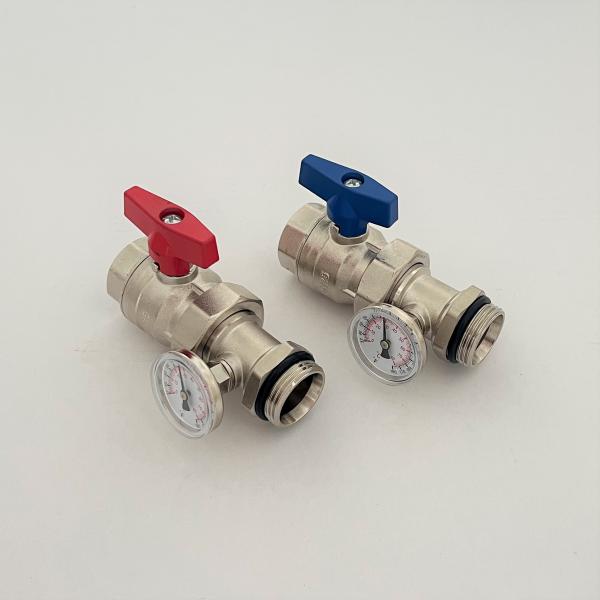 Manifold Ball Valve With Temperature Gauge , 1'' Ball Valves Pair and Temperature Gauge for Radiant Heating