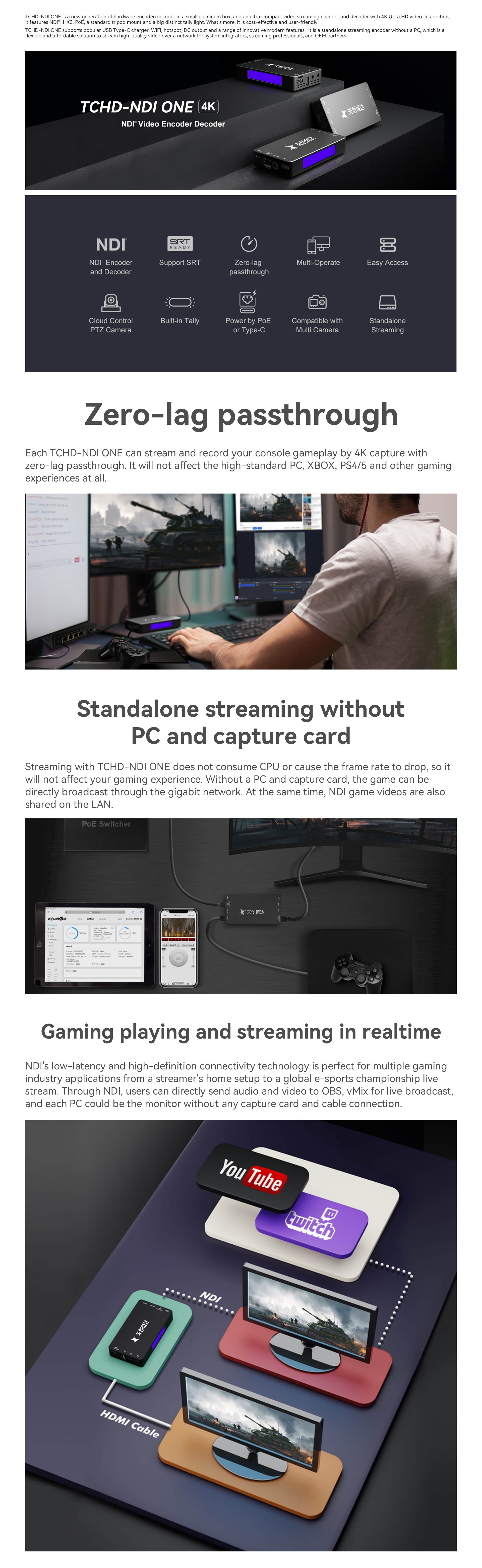 NDI RTMP RTSP UDP Streaming Encoder Decoder with HDMI Embedded Audio for Professional