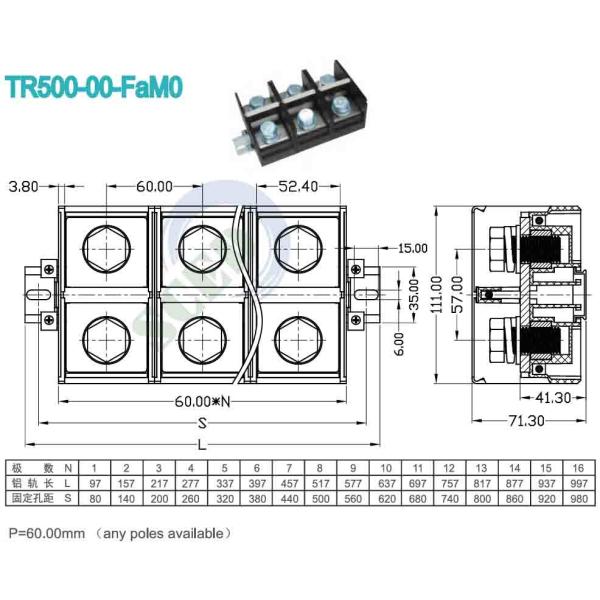 60.00mm 600V PC UL94 M16 Terminal Blocks For Industrial Control