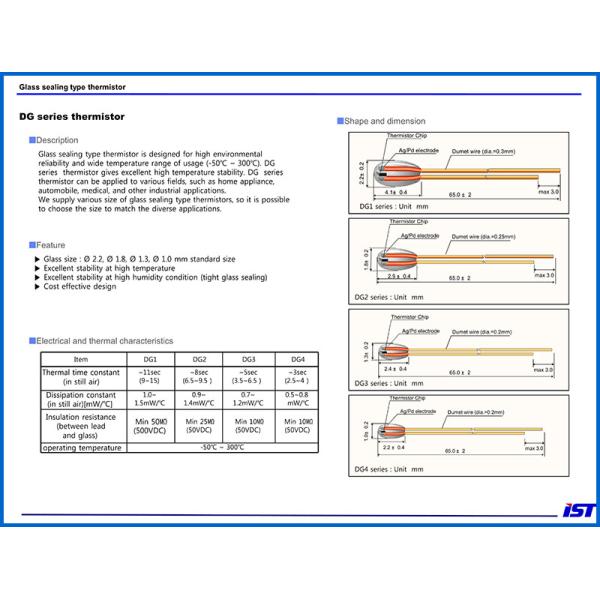 Axial Leaded 250Deg NTC Diode Thermistor 500Kohm For Ambient Temperature Sensing