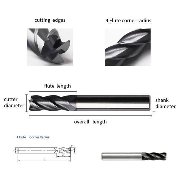 4 Flute Solid Carbide Corner Radius End Mills HRC58