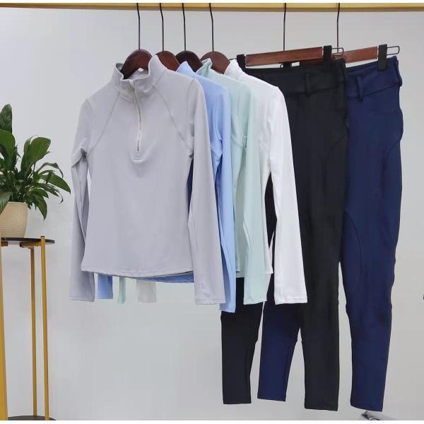 White Quick Drying Horse Riding Tops Ladies 1/4 Zipper Long Sleeve Shirts