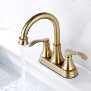 China 4'' Nickel Golden Centerset Bathroom Faucet Lever Handle Widespread Sink Faucets on sale