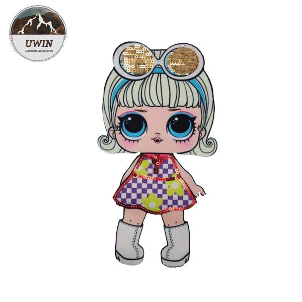 Doll Sequins Custom Woven Patches 5CM Size Sew On Backing For Clothing