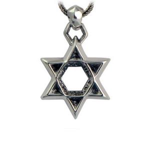 China Sterling Silver Wheat Chain Men's Necklace with Silver Star of David Pendant(N6030804) on sale