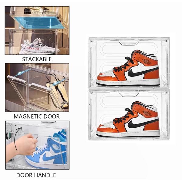 Custom Transparent Plastic Sneaker Stackable Shoe Storage Boxes Drop Front Acrylic Drawer Type Magnetic Clear Shoe Box