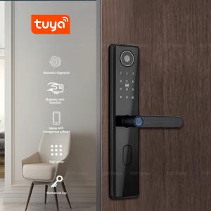 Quality Smart Digital Door Handle Lock Fingerprint Handle Lock Peephole Camera Tuya App for sale