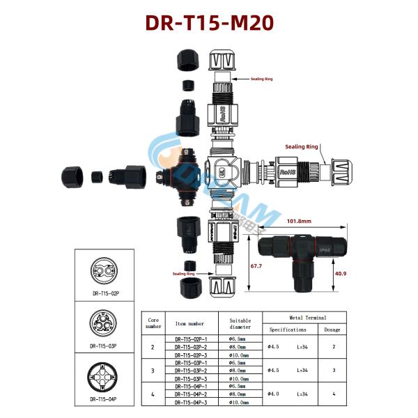 DREAM START 3 Way Ip68 Waterproof Electrical Junction Box 4pin Junction Box 3 Way Plastic Mini Small Electrical Junction Box