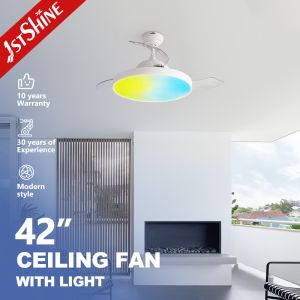 China 42 Inches Smart Retractable Ceiling Fan Light with 6 Speed Remote Control and Ambient Lighting on sale