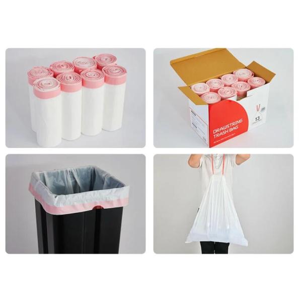 Leakproof Recyclable Reusable Bags Poly Drawstring Trash Bags