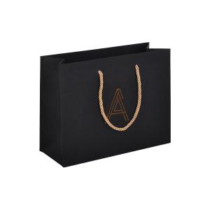 Quality Hot Foil Stamping Custom Black Paper Bags With Handles 30x20x10cm for sale