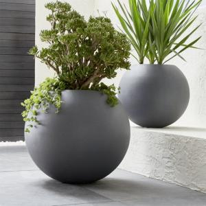 Quality Factory direct sales light weight matt grey outdoor round fiberglass ball flower pots for home and garden for sale