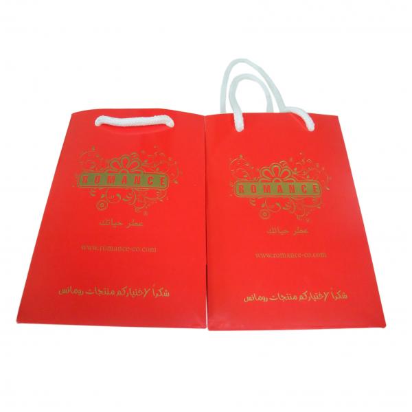 Buy Professional Red Delicate Paper rope handled Carrier Bag Printing Service for Shopping at wholesale prices