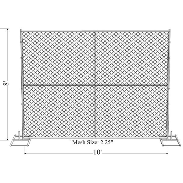 8ftx12ft 1830mm x 2650mm tubing 1½"(38mm) cross brace temporary chain link fence mesh spacing 2¼"x2¼"(57mmx57mm)