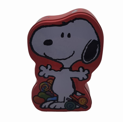Vintage Snoopy Shape Custom Tin Can Cookie Tin Container With Embossed Lid
