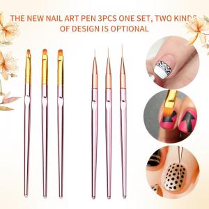 China 3pcs Metal Handle Nail Art Line Pen UV Gel Nail Brush Set Rose Gold Color on sale