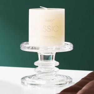 China Dinner Crystal Clear Glass Pillar Candle Holders Machine Pressed For Pillar Taper on sale