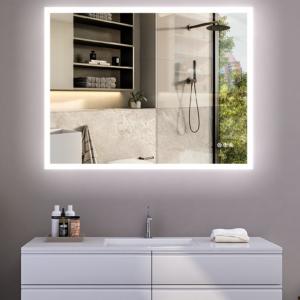 China Tempered Touch Frameless Bathroom Mirror With LED Lighting And Defogger on sale