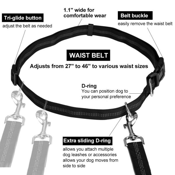Flexible Long Extendable Dog Lead Comfortable Hands Free With Dual Handles